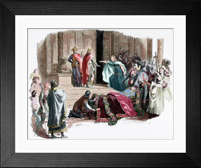 Framed Print : Nibelungenlied. Kriemhild requiring the proof of the coffin Framed Print : Nibelungenlied. Kriemhild requiring the proof of the coffin