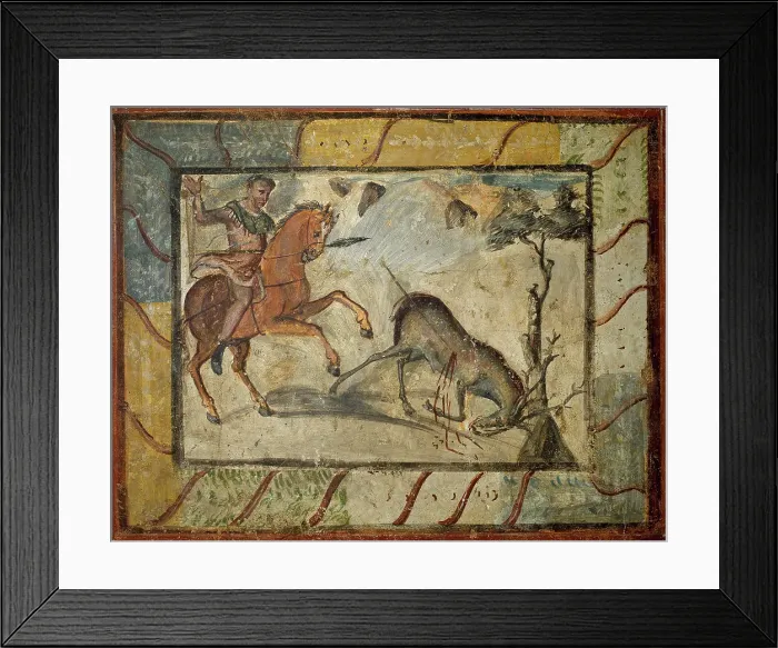 Framed Print : Deer Hunting. Roman painting. Domus. 4th C. Merida (Augusta) Framed Print : Deer Hunting. Roman painting. Domus. 4th C. Merida (Augusta)