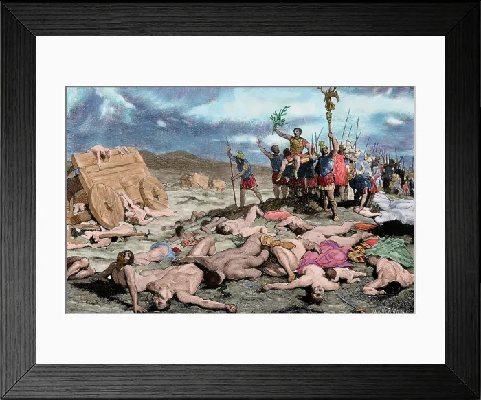Framed Print : The Battle of Aquae Sextiae, 102 BC. Engraving. Colored Framed Print : The Battle of Aquae Sextiae, 102 BC. Engraving. Colored
