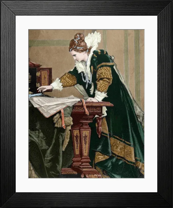 Framed Print : Elizabeth I (1533-1603) of england decrees the death of Mary Framed Print : Elizabeth I (1533-1603) of england decrees the death of Mary