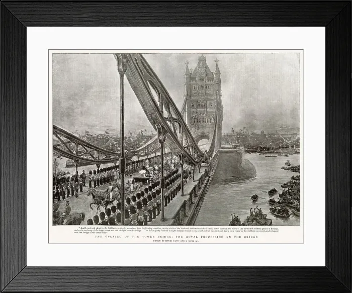 Framed Print : The Prince and Princess of Wales (later Edward VII and Alexandra of Denmark) going over the bridge, round on the south side of the river and down back again by the southern approach and returned over the bridge in the same order Framed Print : The Prince and Princess of Wales (later Edward VII and Alexandra of Denmark) going over the bridge, round on the south side of the river and down back again by the southern approach and returned over the bridge in the same order