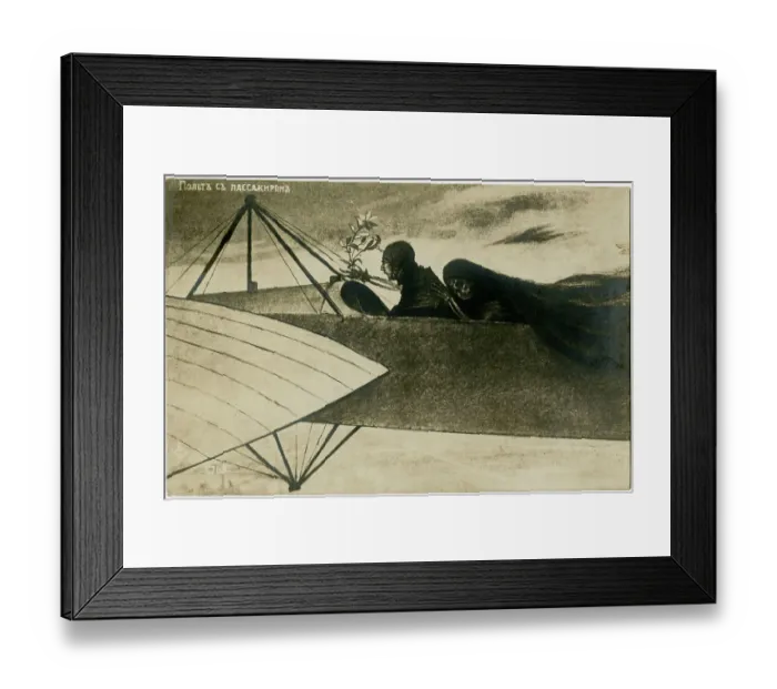Framed Print : WW1 - Death and the Aviator - Russian propaganda card Framed Print : WW1 - Death and the Aviator - Russian propaganda card