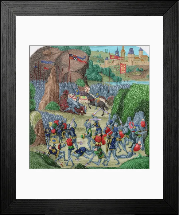 Framed Print : Battle of Otterburn. August 5, 1388. Engraving. Colored Framed Print : Battle of Otterburn. August 5, 1388. Engraving. Colored
