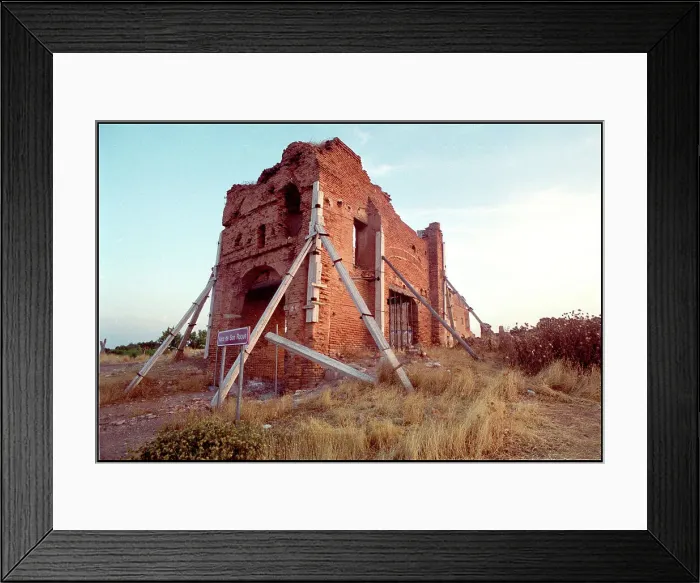 Framed Print : Proped up building, Belchite, Spain Framed Print : Proped up building, Belchite, Spain
