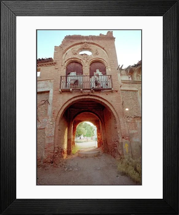 Framed Print : View looking out through gatehouse, Belchite, Spain Framed Print : View looking out through gatehouse, Belchite, Spain