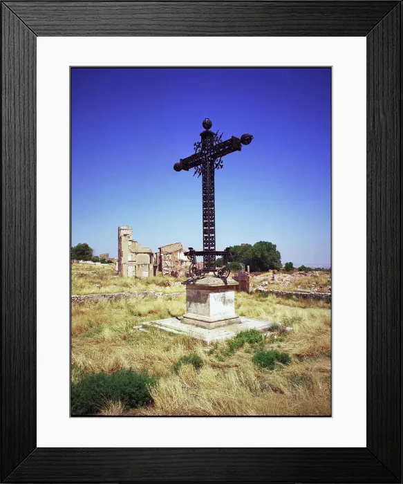 Framed Print : Cross town center, Belchite, Spain Framed Print : Cross town center, Belchite, Spain