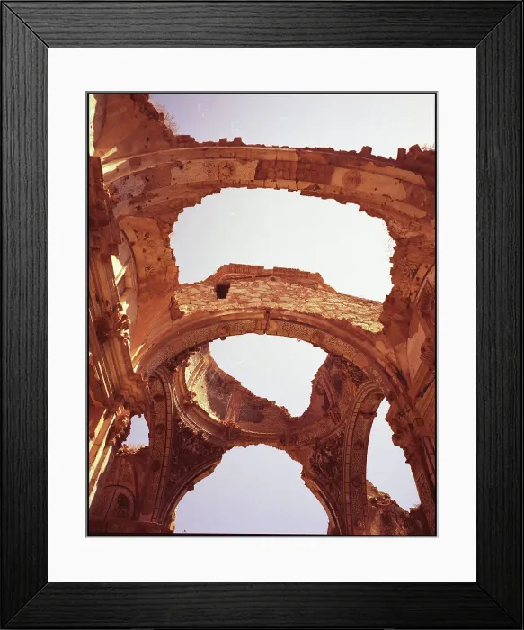Framed Print : Detail of damaged church roof, Belchite, Spain Framed Print : Detail of damaged church roof, Belchite, Spain