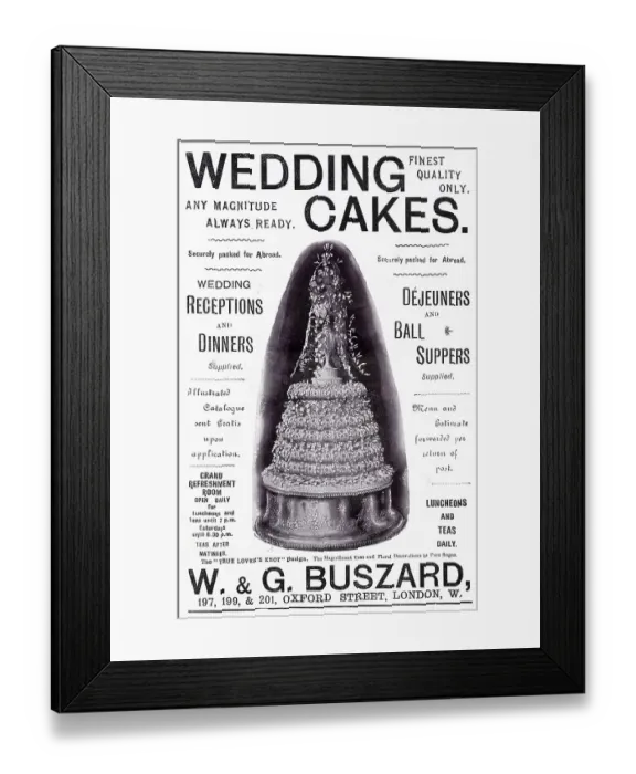 Framed Print : Advertisement ornate wedding cake. Date: 1910 Framed Print : Advertisement ornate wedding cake. Date: 1910