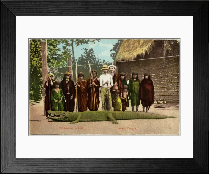 Framed Print : Peru - Ucayali River - European Hunters and Crocodile Framed Print : Peru - Ucayali River - European Hunters and Crocodile