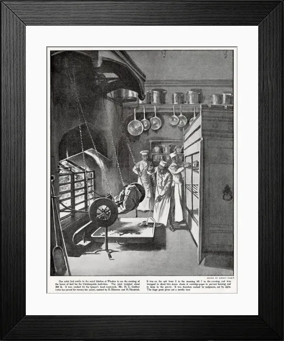 Framed Print : Roasting of the baron of beef for the Christmastide Festival, held over a weekend in the first week in December each year. Date: 1900 Framed Print : Roasting of the baron of beef for the Christmastide Festival, held over a weekend in the first week in December each year. Date: 1900