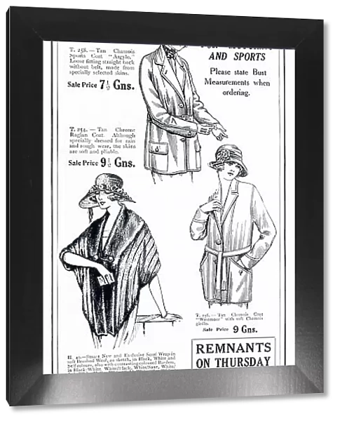 A selection of women's loose jackets for sale. Date: 1921