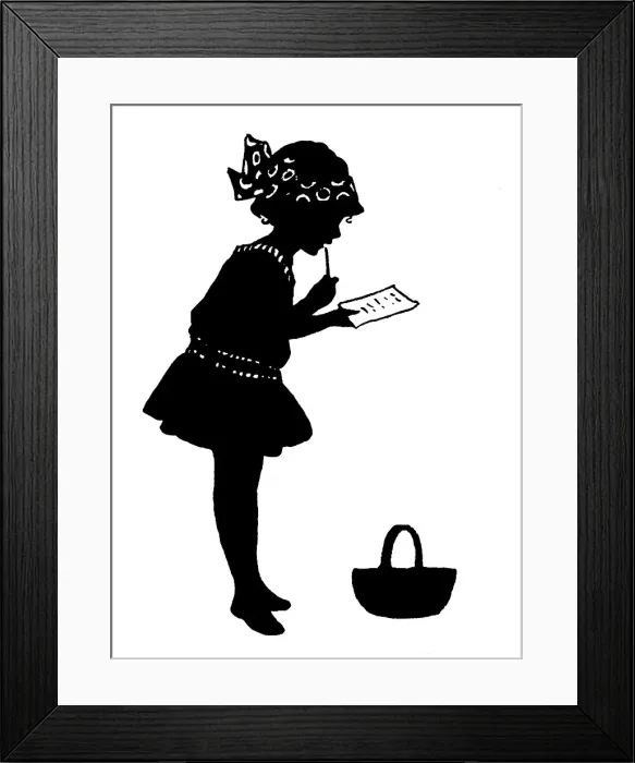 Framed Print : 1920 Girl Her Shopping List Silhouette Depictinga Framed Print : 1920 Girl Her Shopping List Silhouette Depictinga