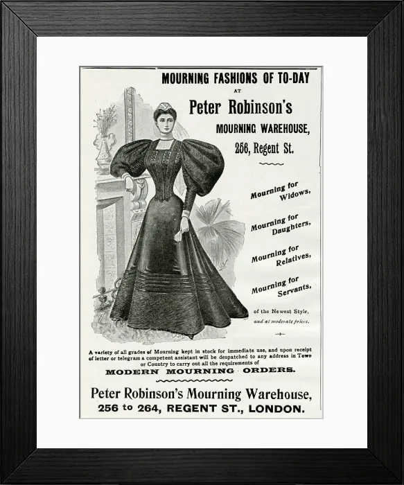 Framed Print : Advert for Peter Robinson's mourning clothing 1896 Framed Print : Advert for Peter Robinson's mourning clothing 1896