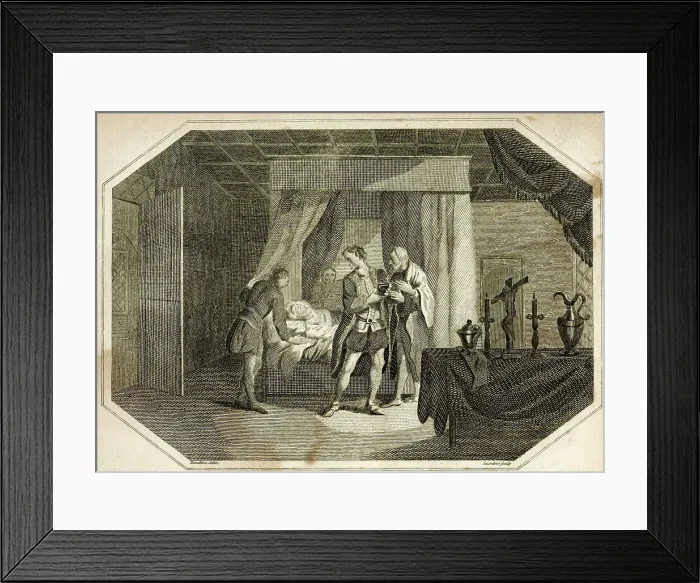 Framed Print : Prince Henry removing the crown from his father's pillow Framed Print : Prince Henry removing the crown from his father's pillow