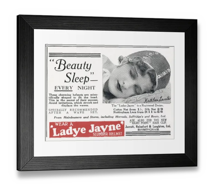 Framed Print : Beauty sleep every night'. Helmets that were scientifically shaped to fit the head. Date: 1932 Framed Print : Beauty sleep every night'. Helmets that were scientifically shaped to fit the head. Date: 1932