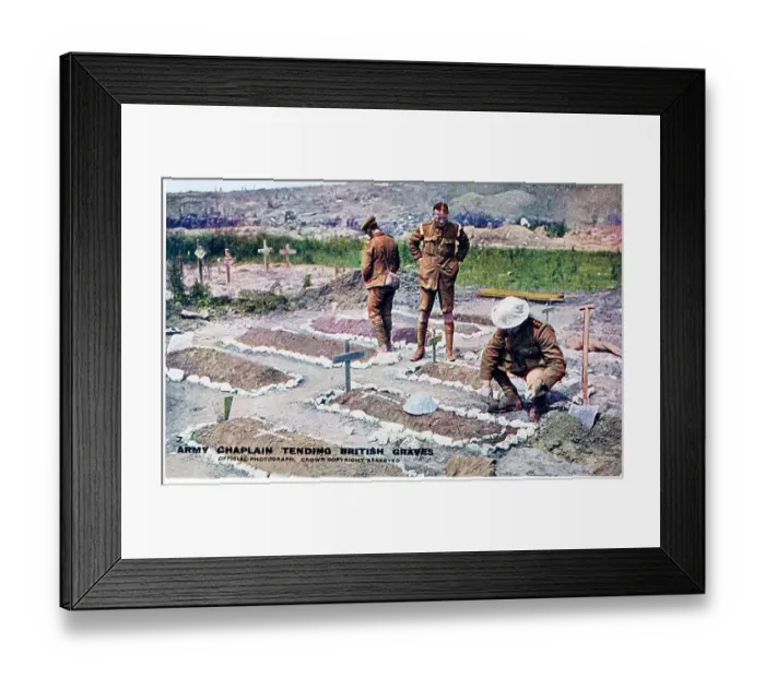 Framed Print : Army chaplain tending British graves, WW1 Framed Print : Army chaplain tending British graves, WW1