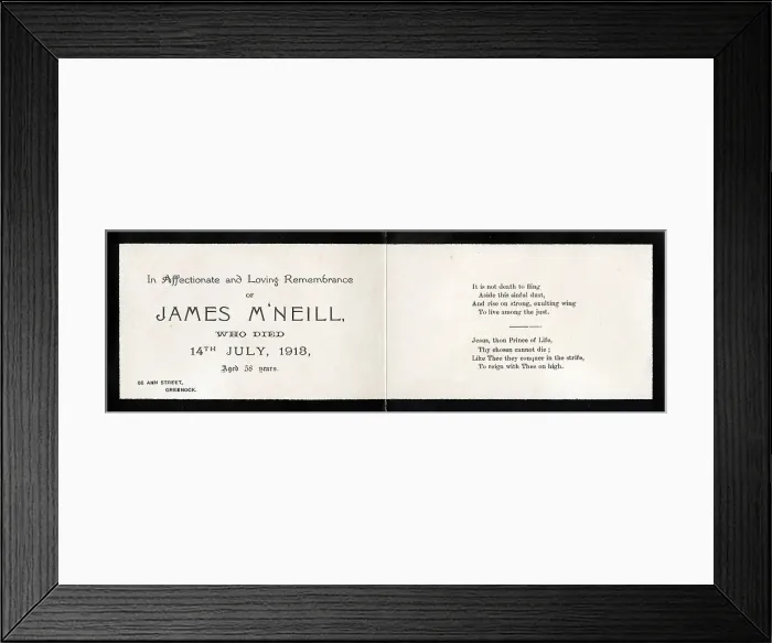 Framed Print : Mourning card, 1913 Framed Print : Mourning card, 1913