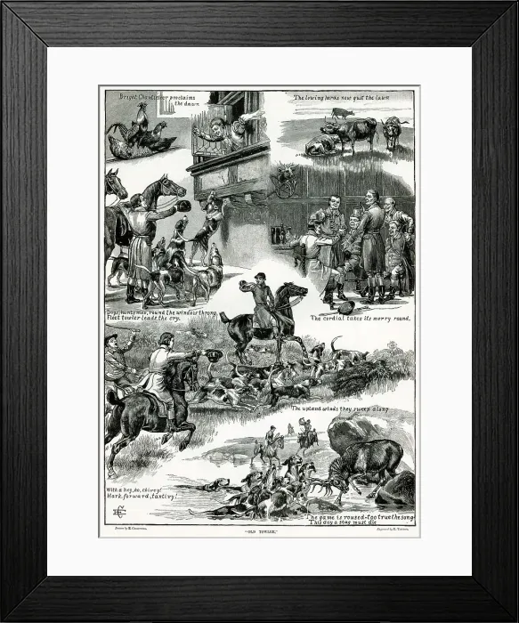 Framed Print : Old Tower Fox Hunting Scenes Scene 1885 1880s Framed Print : Old Tower Fox Hunting Scenes Scene 1885 1880s
