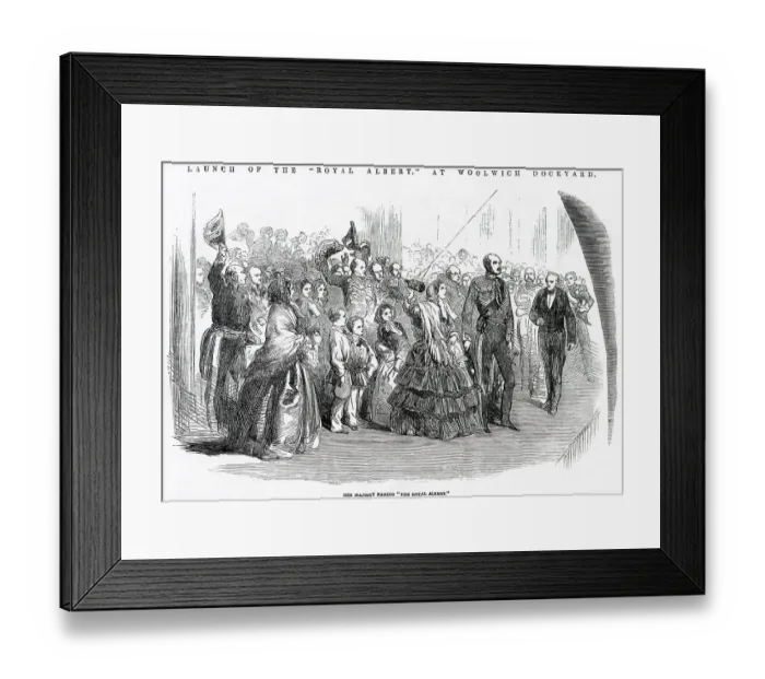 Framed Print : Queen Victoria naming the ship Royal Albert at Woolwich Dockyard in London. Date: 1854 Framed Print : Queen Victoria naming the ship Royal Albert at Woolwich Dockyard in London. Date: 1854