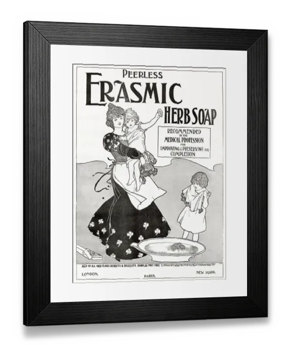 Framed Print : Advertisement Peerless Erasmic herb soap, available from high-class chemist and druggists. Date: 1893 Framed Print : Advertisement Peerless Erasmic herb soap, available from high-class chemist and druggists. Date: 1893
