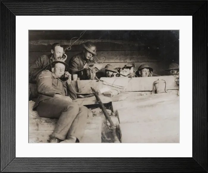 Framed Print : British soldiers on field telephones, WW1