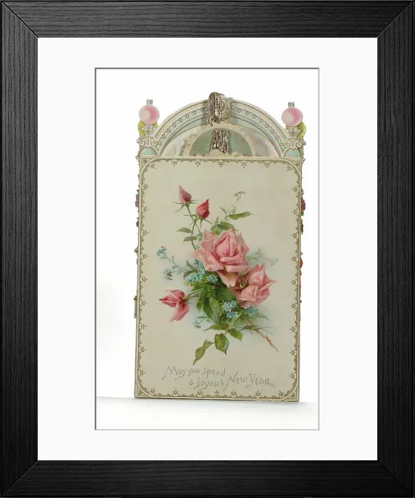 Framed Print : Pink and blue flowers on a New Year card Framed Print : Pink and blue flowers on a New Year card