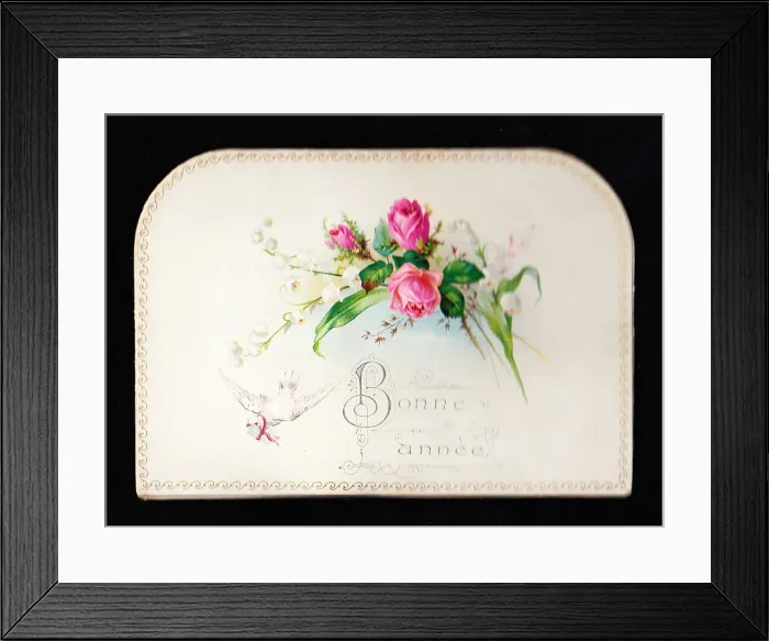 Framed Print : French New Year card with pink roses Framed Print : French New Year card with pink roses