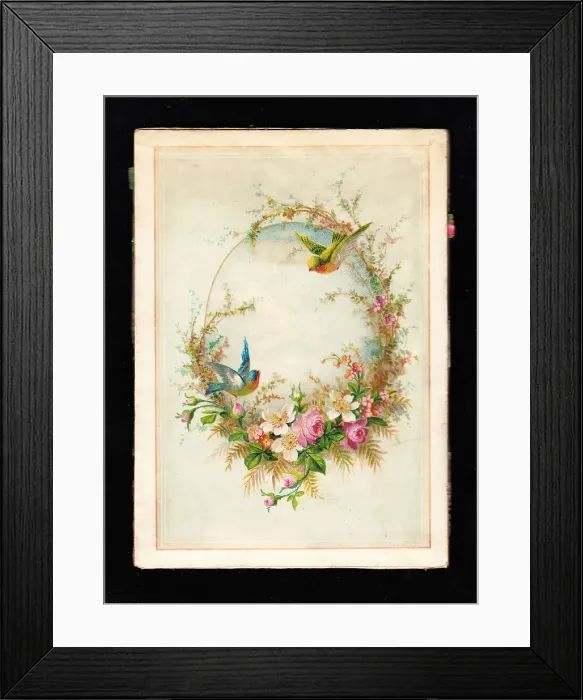 Framed Print : Birds and flowers on a greetings card Framed Print : Birds and flowers on a greetings card