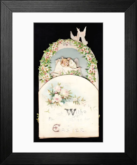 Framed Print : Angels and flowers on an Easter card Framed Print : Angels and flowers on an Easter card