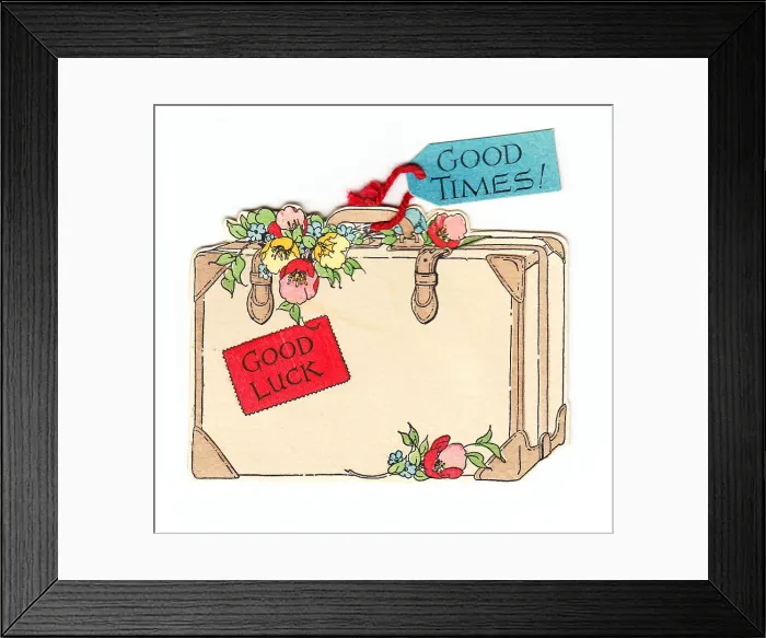 Framed Print : Good Luck card in the shape of a suitcase Framed Print : Good Luck card in the shape of a suitcase