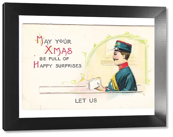 Postman with letters on a Christmas card