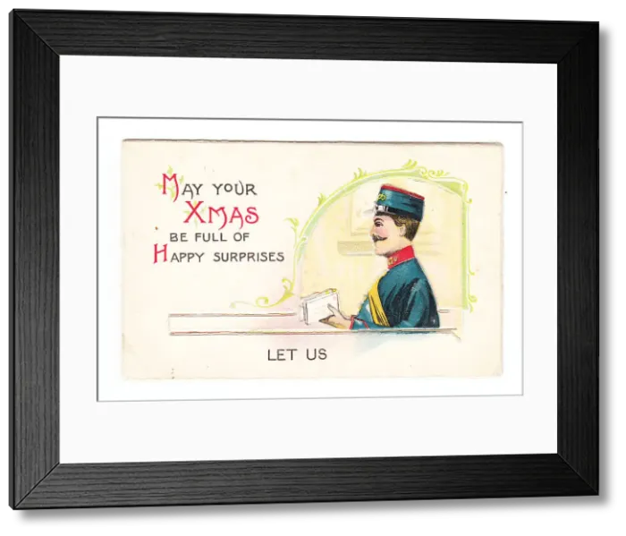 Framed Print : Postman with letters on a Christmas card Framed Print : Postman with letters on a Christmas card
