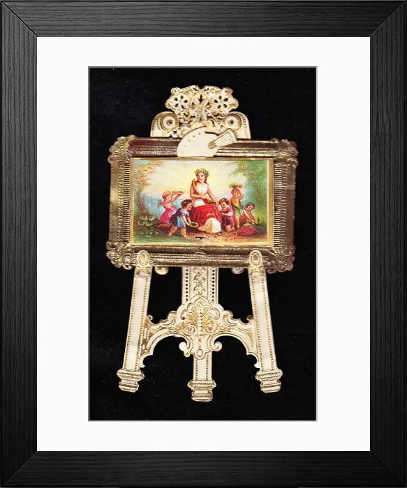 Framed Print : Painting on an easel on a cutout greetings card Framed Print : Painting on an easel on a cutout greetings card