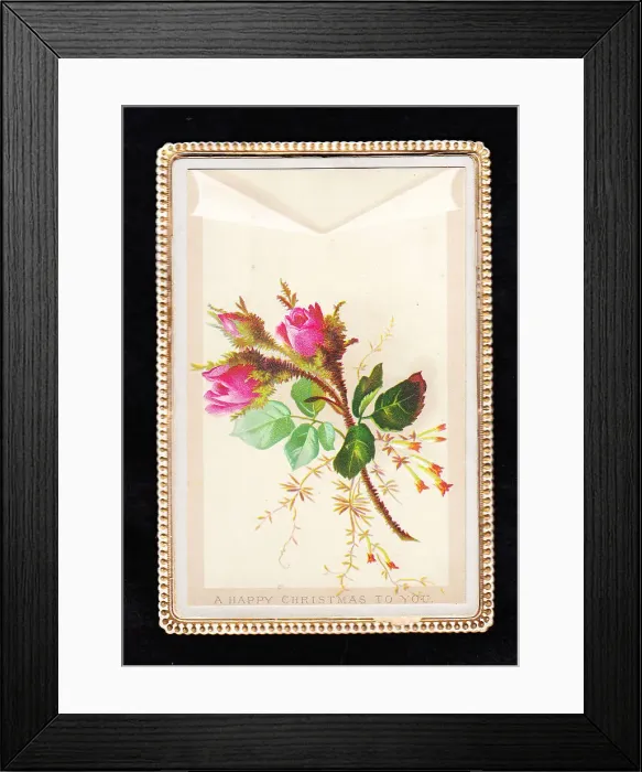 Framed Print : Pink roses on a Christmas card Framed Print : Pink roses on a Christmas card