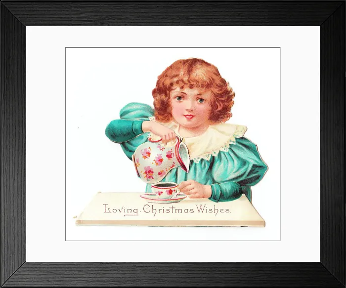 Framed Print : Little girl at a table on a cutout Christmas card Framed Print : Little girl at a table on a cutout Christmas card