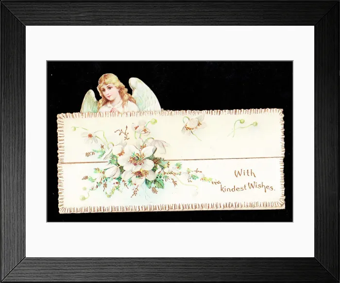Framed Print : Angel with white flowers on a greetings card Framed Print : Angel with white flowers on a greetings card
