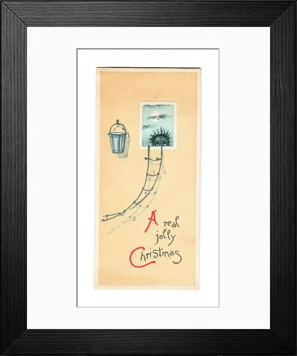 Framed Print : Man with bucket and rope ladder on a Christmas card Framed Print : Man with bucket and rope ladder on a Christmas card