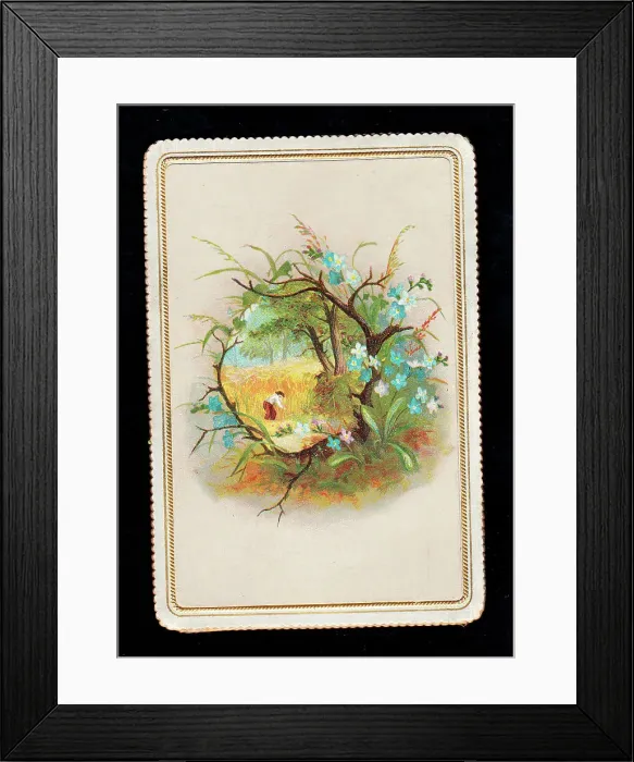 Framed Print : Harvest scene with blue flowers on a greetings card Framed Print : Harvest scene with blue flowers on a greetings card