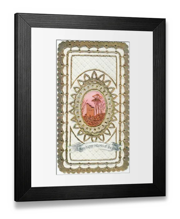Framed Print : Late Victorian 1890s Greetings Card Gold Cream Framed Print : Late Victorian 1890s Greetings Card Gold Cream