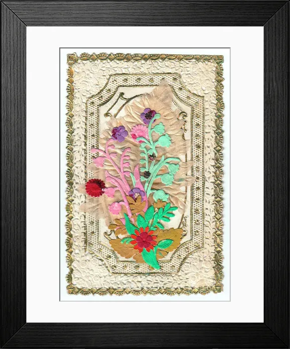 Framed Print : Cutout flowers and leaves on a greetings card Framed Print : Cutout flowers and leaves on a greetings card