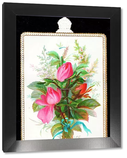 Pink roses on a Christmas and New Year card