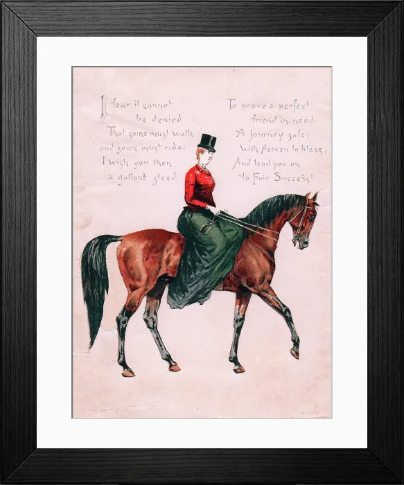 Framed Print : Woman riding a horse on a greetings card Framed Print : Woman riding a horse on a greetings card