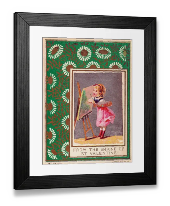Framed Print : Girl painting a picture on a Valentine card