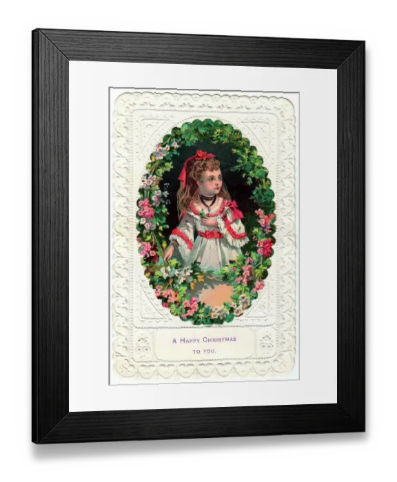Framed Print : 1890s Greetings Card Christmas Xmas Cards Girls Framed Print : 1890s Greetings Card Christmas Xmas Cards Girls