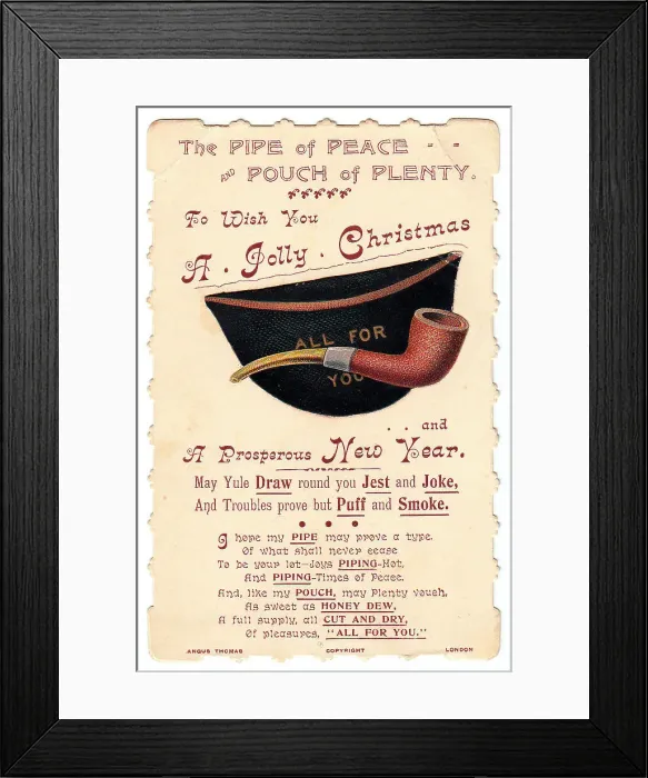 Framed Print : Pipe and tobacco pouch on a Christmas and New Year card Framed Print : Pipe and tobacco pouch on a Christmas and New Year card