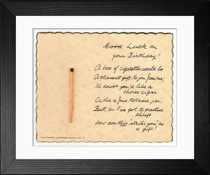 Framed Print : Match with comic verse on a birthday card Framed Print : Match with comic verse on a birthday card