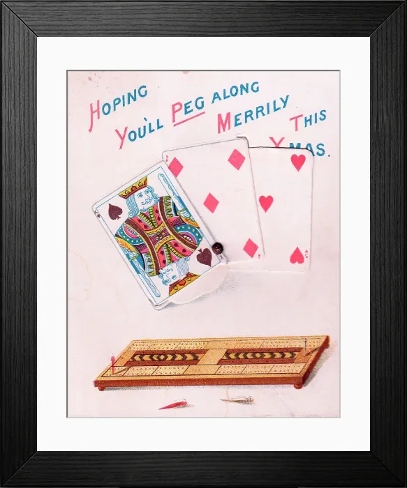 Framed Print : Playing cards with comic verse on a Christmas card Framed Print : Playing cards with comic verse on a Christmas card