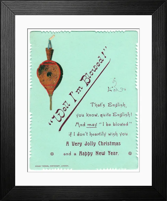 Framed Print : Pair of bellows with comic verse on a Christmas card Framed Print : Pair of bellows with comic verse on a Christmas card