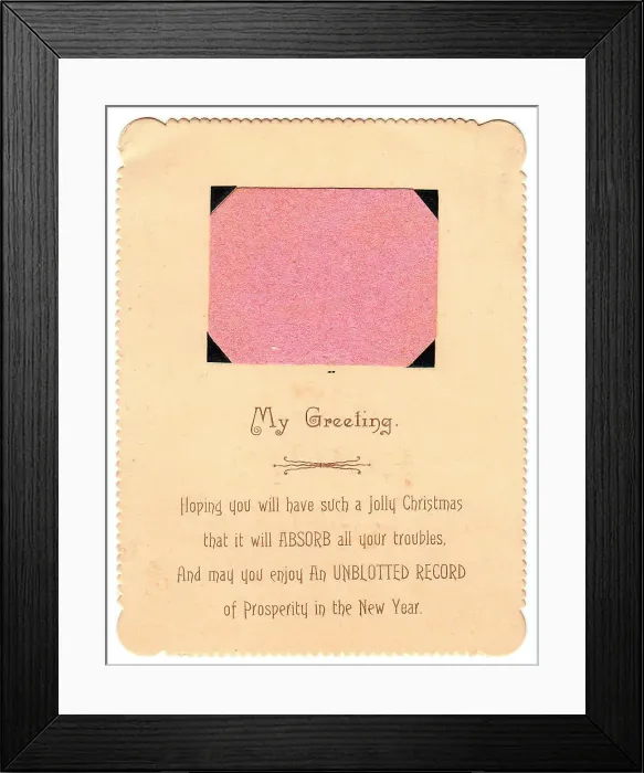 Framed Print : Blotter with comic verse on a Christmas card Framed Print : Blotter with comic verse on a Christmas card