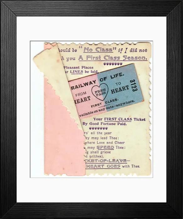 Framed Print : Travel ticket with comic verse on a Christmas card Framed Print : Travel ticket with comic verse on a Christmas card